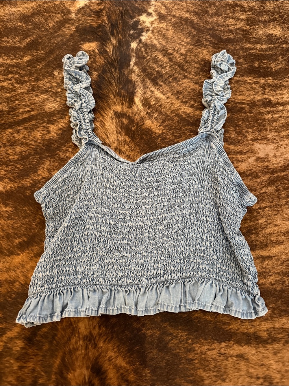 Blu Pepper Light Blue Smocked Ruffle Cami
